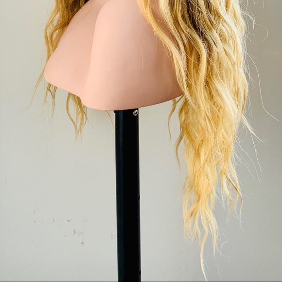 26” Water Wave Ombre Golden Brown/Blonde Premium Fiber Lace Front Wig - Picture 7 of 10